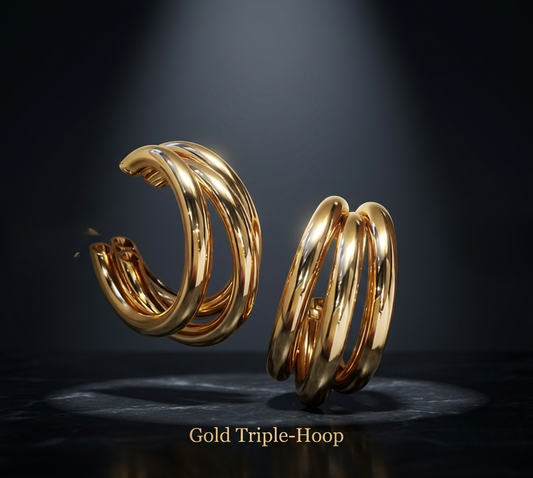 Boraa's Elegant Triple-Layer Gold Hoop Earrings – Bold Statement Design