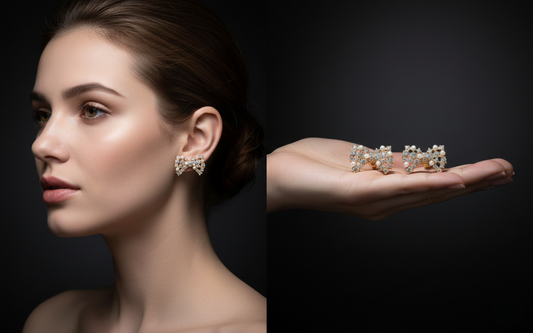 Boraa's The "Midnight Sparkle" Pearl & Crystal Bow Earrings