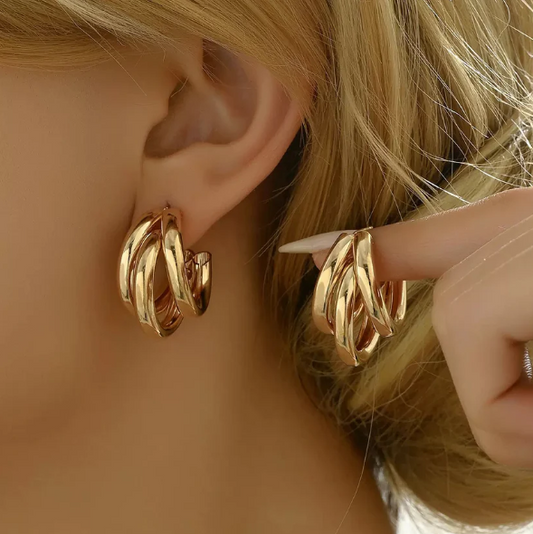 Boraa's Elegant Triple-Layer Gold Hoop Earrings – Bold Statement Design